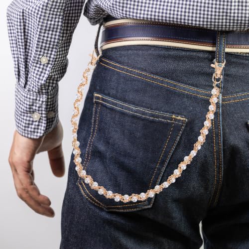 POPETPOP 2pcs Punk Jeans Pants Chain Fake Pearl and Sturdy Clasp Construction, Sturdy Iron Material, for Street Fashion and Casual Gatherings, Versatile Hip Hop Style Accessory - Image 7