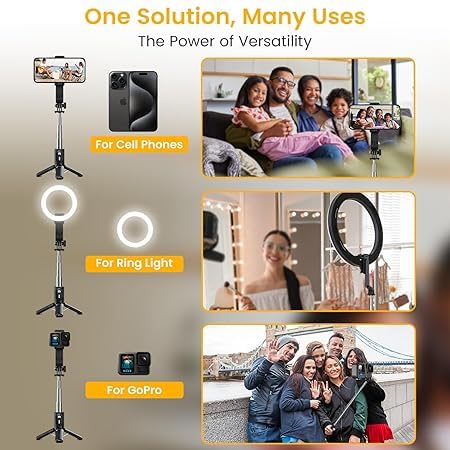 Image of Kratos Upgraded 2026 Extendable Selfie Stick Tripod Stand up to 100 cms Long, 360 Rotation, Compatible with iPhone, Samsung, Vivo, Redmi, Oppo, Gopro and All Smartphones with Bluetooth Remote