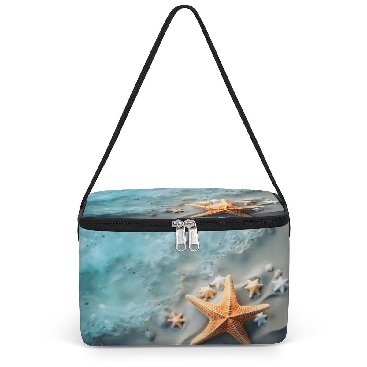 GzLeyigou Starfishes Sea Lunch Bags for Women Men 9 Cans, Hot & Cold Food Delivery Bag Insulated Grocery Bag Insulated Lunch Box Beach Cooler Bag for Office Work Picnic Beach