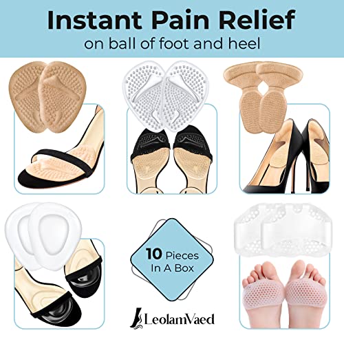 Image of Reusable Metatarsal Pads Women, Ball of Foot Cushions for Women All Day Pain Relief and Comfort, Washable Heel Pads One Size Fits All High Heel Inserts (10 Pieces in A Set)