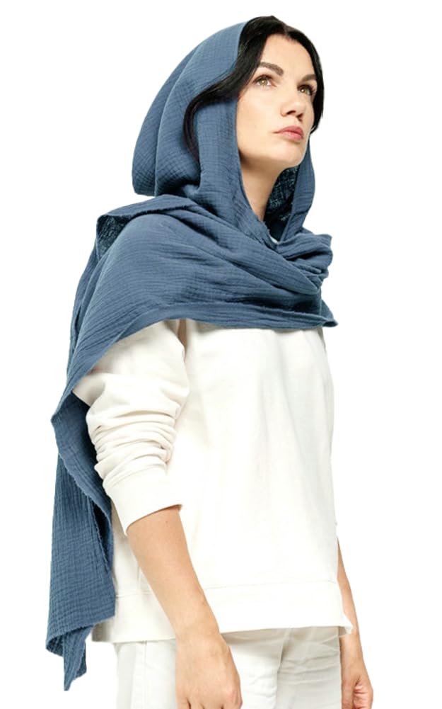 Women Men Fashion Medieval Cape Shawl Scarf Multifunctional Linen Cotton Scarf Hooded Cowl Vintage Goth Costume Blue