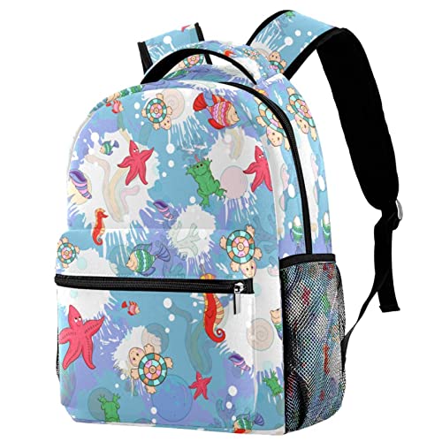 Sac à dos voyage motif tortue et étoile de mer avec filet bouteille