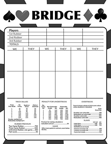 Laminated Bridge Scorecard, with Instructions