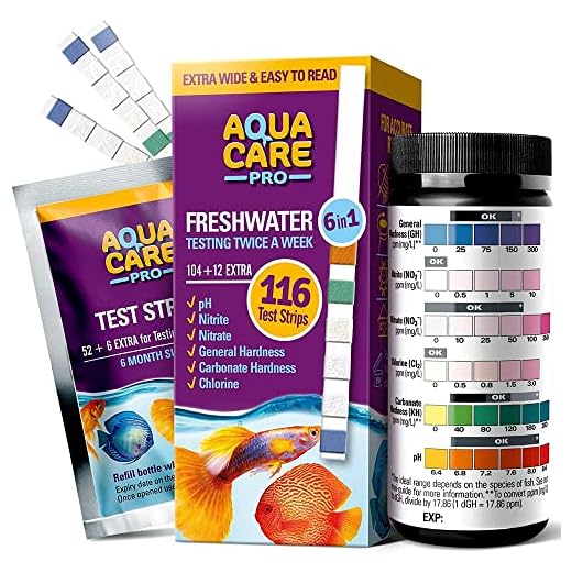 Aqua Care Pro Strisce Reattive Test Acquario Dolce - 116 Pezzi - Accessori per Acqua Acquario per Misurare pH Nitriti Nitrati Cloro e Durezza - Kit per Laghetti e Acquari