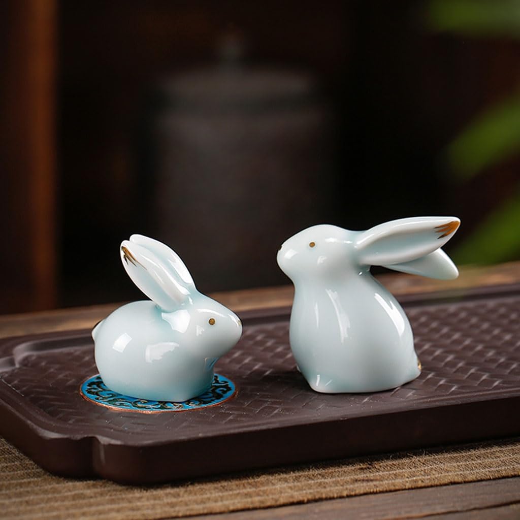 Figurine da Tavolo Creativo Coniglio tè Animale Domestico Ornamento Animale Ceramica Mini Paesaggio in Vaso Tavolo da tè Decorazione della casa Decorazioni da Tavola