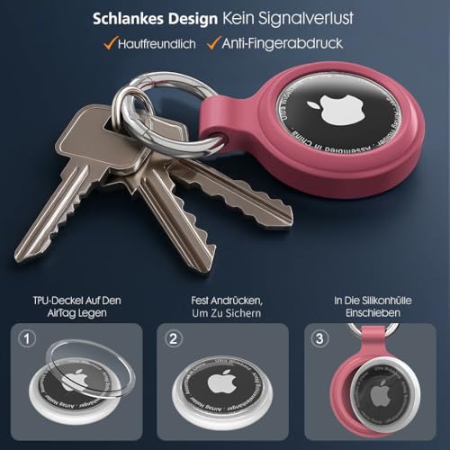 AirTag Schlüsselanhänger mit wasserdichter Hülle, 360° stoßfester Rundumpanzer für Apple AirTag - Anhänger für Schlüssel, Koffer, Tasche (4er Set)