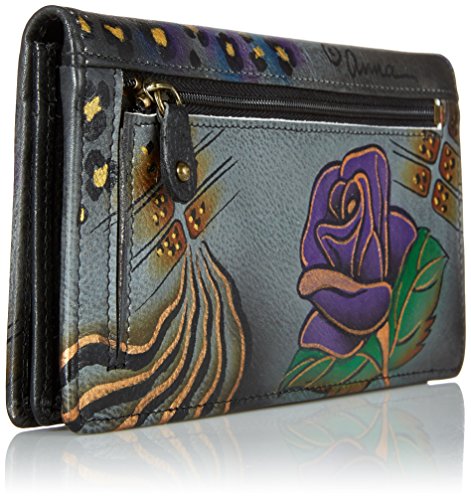 Anna by Anuschka Women's Hand Painted Leather Clutch Wallet-Precious Peony Eggplant4