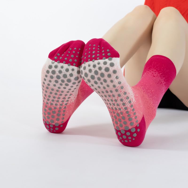 Image of Verdancy Yoga Pilates Socks with Grips for Women Non Slip Gradient Color-Blocked Cushioned Crew Socks for Barre Ballet Dance