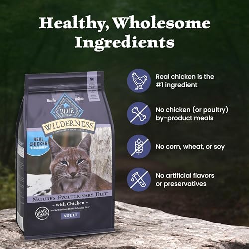 Image of Blue Buffalo Wilderness High Protein Grain Free Dry Food for Adult Cats, 40% Protein, with Chicken, 15 lb. Bag