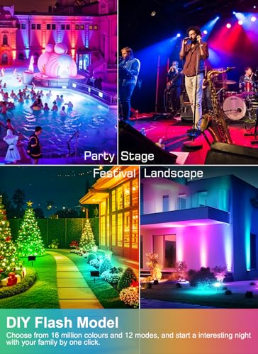 Image of T-SUN LED Flood Lights Outdoor 60W, 600W Equivalent 6000LM Color Changing Landscape Light with APP Control, Waterproof Floodlights with 2700K & 16 Million Colors, Timing, Music Sync, US Plug(6 Pack)