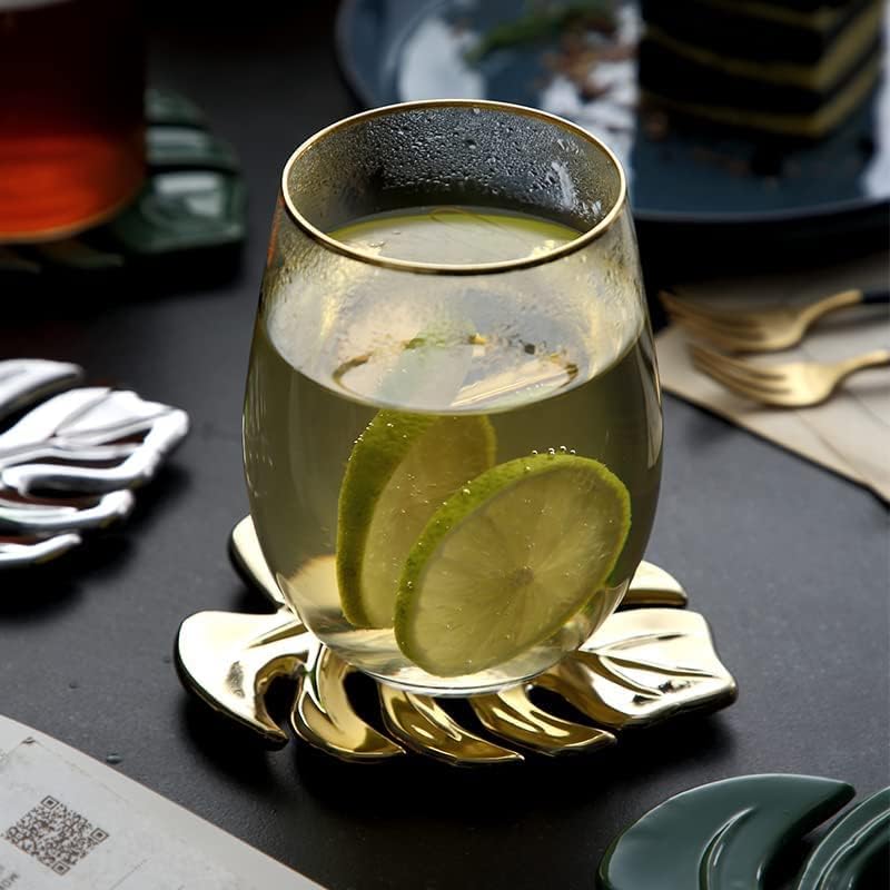 Miniatura 4 de Monstera Leaf Posavasos  Posavasos de hojas tropicales con hojas de tortuga en tono dorado  Tiki Bar Aloha Beach Drink Posavasos para encimera de