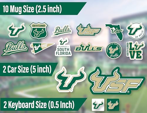 Image of USF Stickers Decals Merch Bulls University South Florida Gifts Car 14 Pc