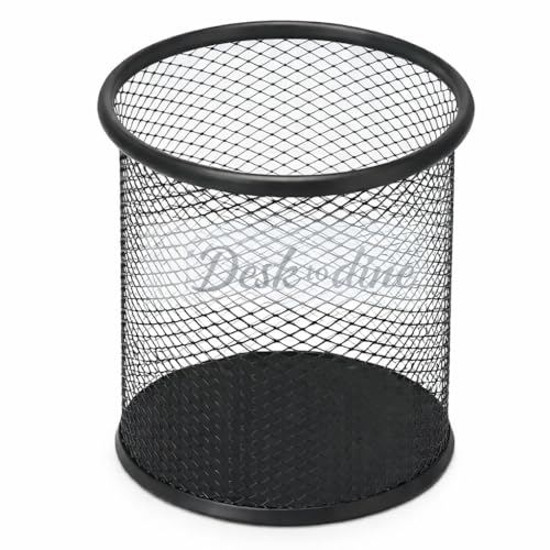 Image of Black Round Mesh Pen Stand - Pencil & Pen Holder for Desk | Multipurpose Stationary Organizer Cup for Office, Home & Study Table | Makeup Brush Holder
