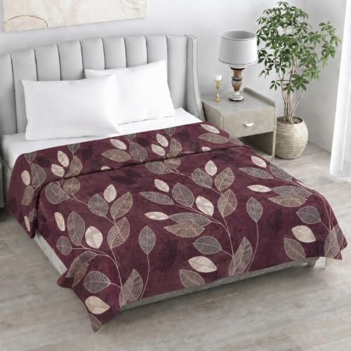 Image of Super Premium Quilt Cover Double Bed with Zipper Blanket Cover /rajai Cover /Comforter Cover /Duvet Cover King Size Soft Cotton Skin Friendly Stuff 90x100 Inches, Wine Leaf Print | TC - 300