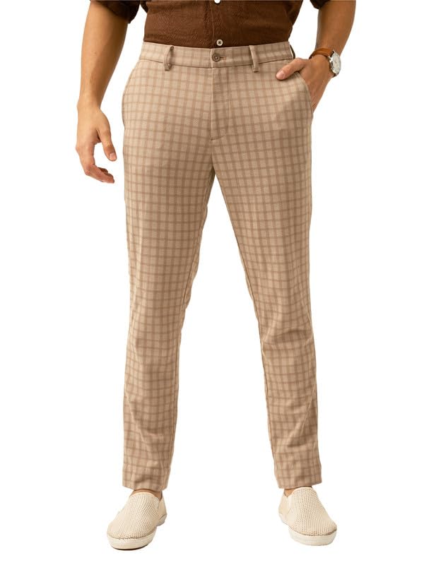 Image of The Pant Project Luxury PV Stretchable Casual Checks Pant for Men | Stylish Slim Fit Men's Wear Trousers for Office or Party