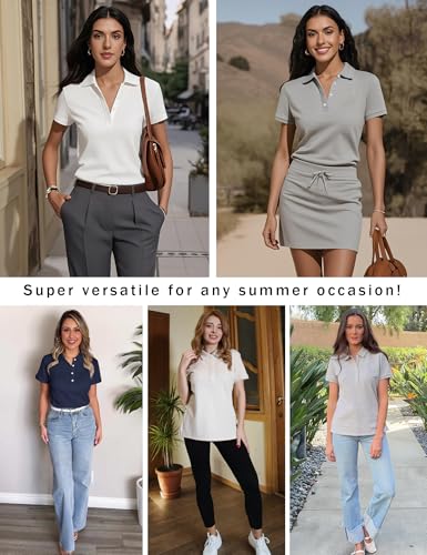 Womens Polo Shirts Summer Business Casual Work Tops Short Sleeve Button Down Collared V Neck Golf Blouse T-Shirt2