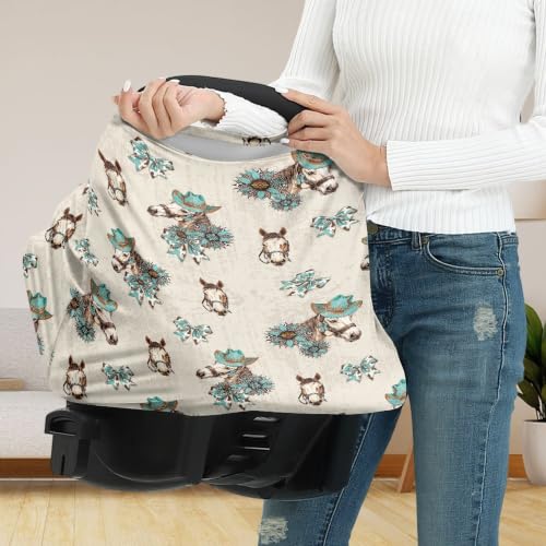 Image of Baby Car Seat Cover Western Horse Car Seat Canopy for Baby
