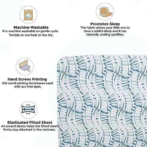 Crane Baby Soft Cotton Crib Mattress Sheet, Fitted Sheet for Cribs and Toddler Beds, Indigo Blue, 28”w x 52”h x 9”d