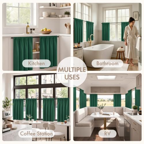 Image of MIULEE Set of 4 Hunter Green 45 Inch Short Blackout Kitchen Window Curtains | Bedroom Drapes, Light Blocking Privacy Curtains for Small Windows, Bathroom, RV /Motorhome, Laundry, Top&Bottom Rod Pocket