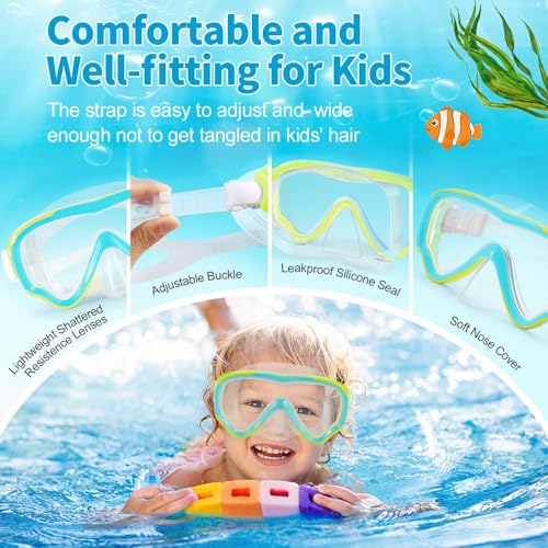 Kids Snorkel Gear Diving Mask Anti-Fog and Anti-Leak Swim Goggles Snorkeling Glasses Durable Tempered Glass Mask for Children 4 - 14 Age miniatura 4