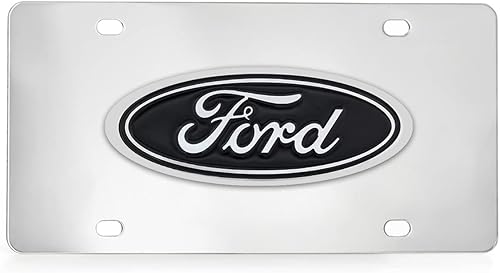 Miniatura 5 de Ford Placa de Licencia Decorativa de Apariencia Delantera Ovalada de Acero Inoxidable (Emblema de Latón Negro sobre Negro) Emblema Negro Placa Negra