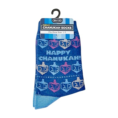 Image of Rite Lite Chanukah Socks, Youth Crew, Dreidels & Happy Chanukah with Lurex, Carded