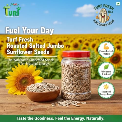 Image of Turf Fresh Roasted Salted Jumbo Sunflower Seeds,Surajmukhi Beej - The Ultimate Superfood Snack! A+ GRADE SEEDS Healthy Snacks (400G SeedGiant)(200Gx 2 Pack)