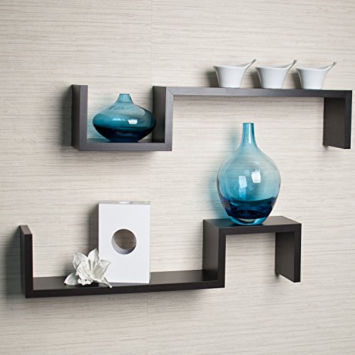 Espresso Danya B YU017 Floating S-Shaped Wall Mount Shelves - Set of 2