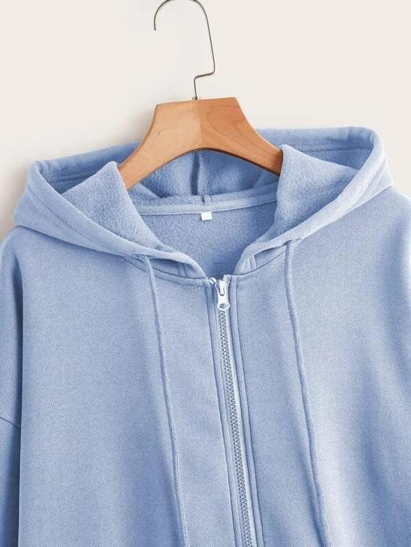 Image of Casual Solid Full Sleeves Women Stylish Hooded Neck Fleece Zipper Hoodie for Winter