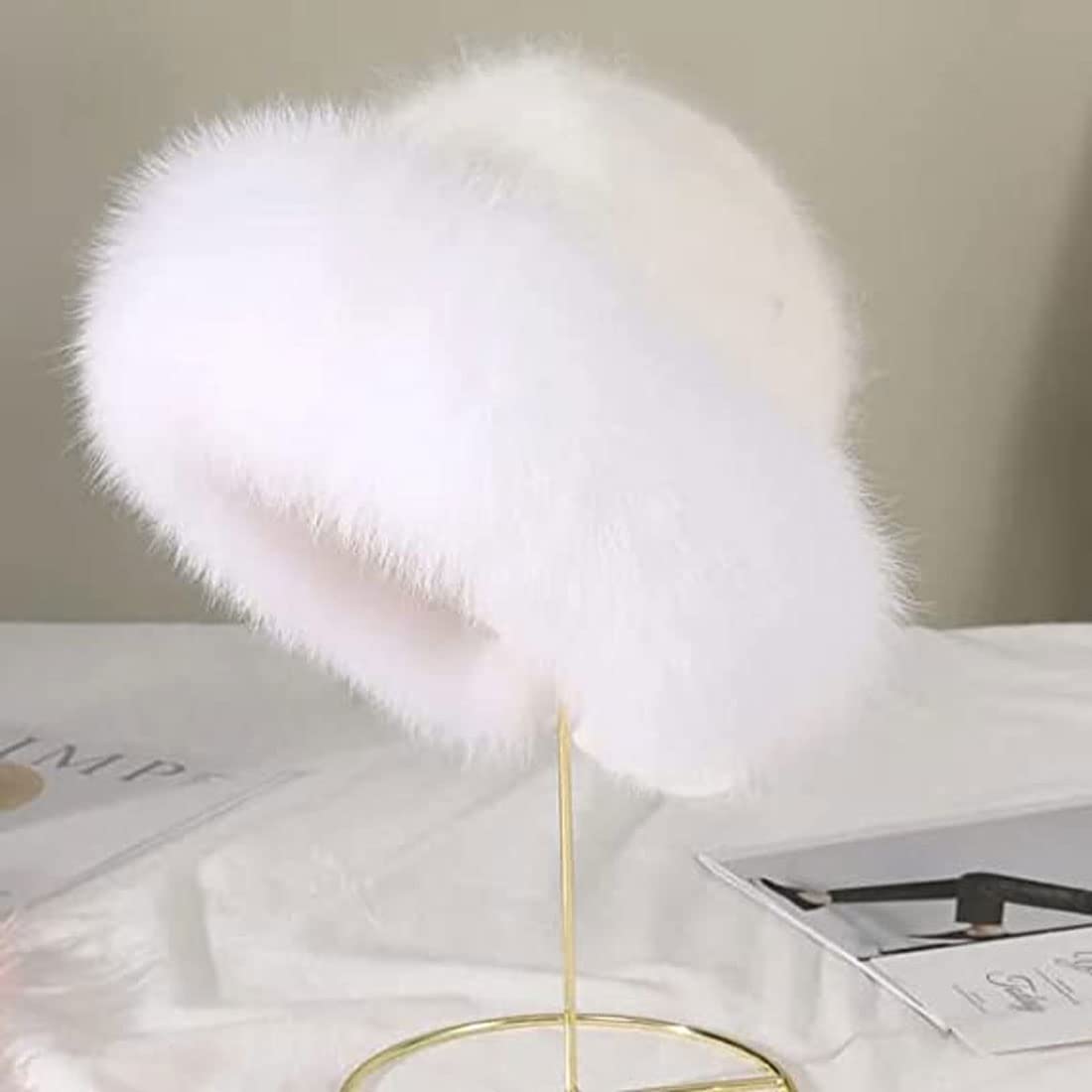 Women's Winter Furry Hat,Bonnet d'hiver en Fausse Fourrure pour Femmes,Élégante,Thermiques,Russe Fashion,Chapeau de Trappeur Hiver,Chapeau en Peluche Extensible
