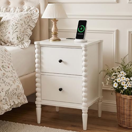 Afuly White Nightstand with Charging