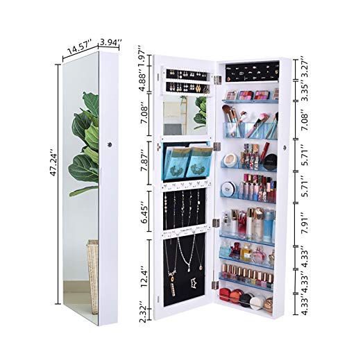 Giplar Jewelry Cabinet Wall-Mountdoor-Hanging Armoire 8-Layer Acrylic Storage Cabinet Solid Wood Covered Jewelry Mirror Cabinet Lockable Jewelry Large Storage-White Beauty , Eg9X1-001 #TOP6