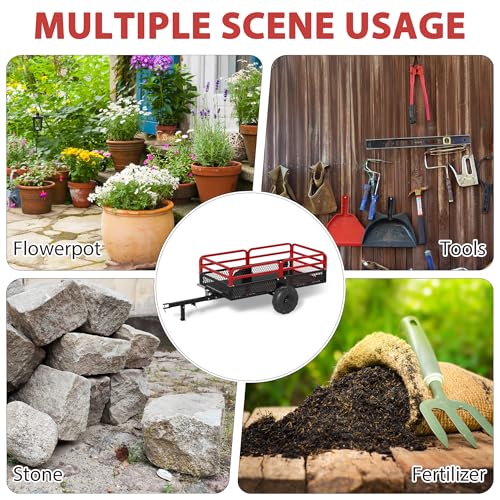 Heavy Duty Steel Dump Cart Trailer, 1500 lbs 15 Cubic Feet ATV Trailers Pull Behind W/SupportRemovable Sides,Hand Pull or Foot Pedal Tow Behind Dump Cart for ATV, UTV, Lawn Mowers and Tractors - Thumbnail 6
