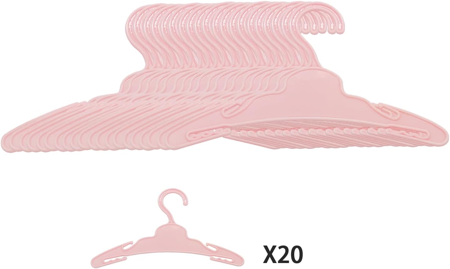 MSYO 20 Pcs Doll Hangers for 18 inch Doll Clothes, Pink Hangers, Sturdy Toys Accessories, Work Great with Rod Less Than 1/2 inch Diameter, Made of Safe ABS Plastic Fit Bear Clothes Hanger