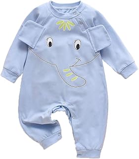 Macacão de bebê Macacão infantil Padrão de elefante engraçado com orelha sólida Roupa de algodão manga longa com botão de abertura Bodysuit infantil de peça única(B)