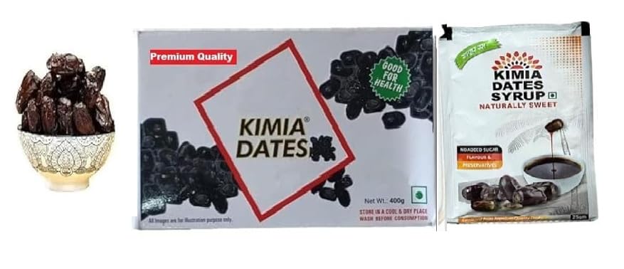 Kimia Dates Khajur Kimia Dates | Soft Dates | Fresh Juicy Dates | Kimia With Free Kimia Syrup Box 400G (Pack of 1) (B0CXMW8YJD) Amazon Price History, Amazon Price Tracker