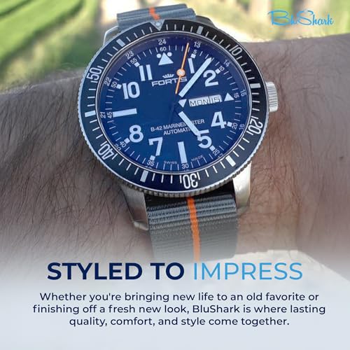 Image of BluShark - Original Collection Military-Style Waterproof Watch Strap, Fits All Timepiece Brands, Durable Nylon Wristwatch Accessories with Stainless Steel Buckle - 18mm, 20mm, 22mm & 24mm Watch Bands