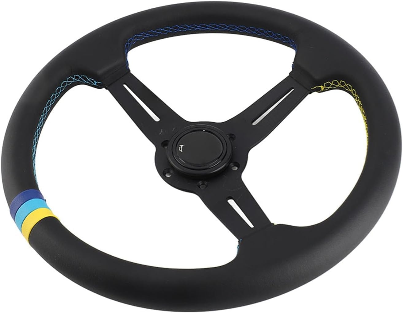 for Volante da corsa in pelle da 350 mm da 14 pollici universale mezzo piatto in lega di alluminio nero con pulsante clacson for gli appassionati di corse automobilistiche