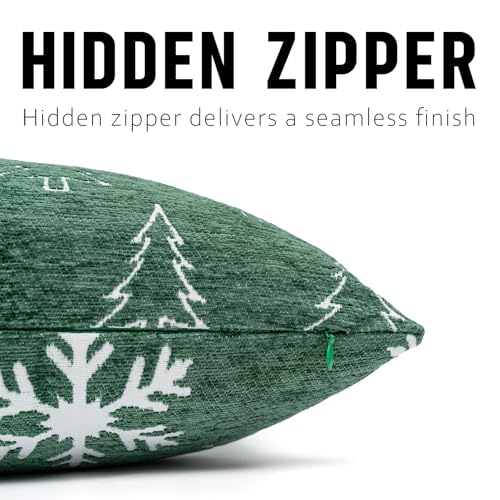 Image of 2 Pack Soft Chenille Christmas Reversible Throw Pillow Covers 12x20, Holiday Double-Sided Snowflake & Tree Cushion Cases for Sofa Couch Living Room(Green,20x12)