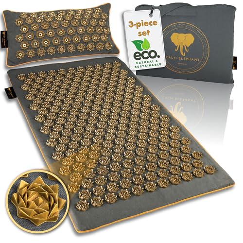 CALM ELEPHANT ORIGINAL XL Tapis Acupression PURE ECO et Coussin Ergonomique, Tapis Champ de Fleurs, Soulagement Dos, Cou & Épaules, Réflexologie,...