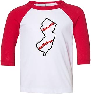 State Shape Baseball New Jersey Kids Three-Quarter Raglan Sleeve Baseball Shirt Toddler 5T White/Red