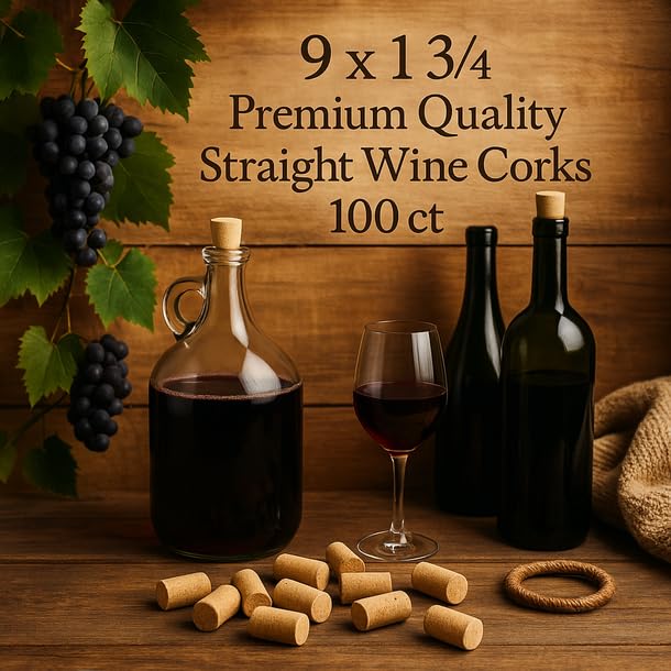 9 x 1 3/4 Premium Quality Straight Wine Corks 100 ct