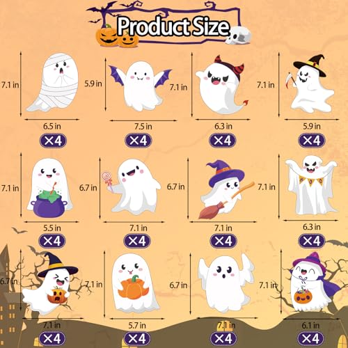 Image of 48 Pcs Halloween Cutouts, Cute Ghost Cutouts Halloween Bulletin Board Decorations Ghost Paper Cut-Outs for Home School Trick or Treat Party Chalkboard Wall Decor