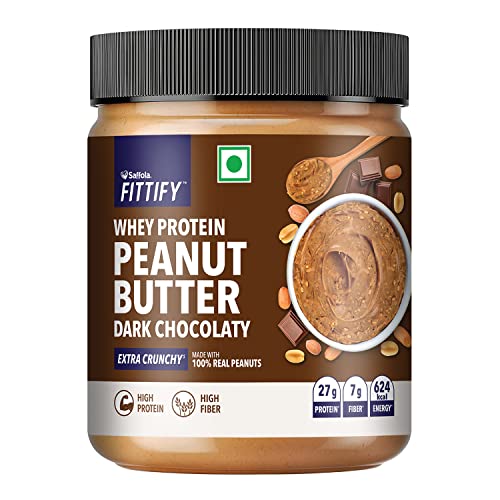 Image of Saffola Oats | Rolled Oats | Delicious Creamy Oats | 1Kg with 400g Free & Saffola FITTIFY Whey Protein Peanut Butter | Dark Chocolaty | 200g