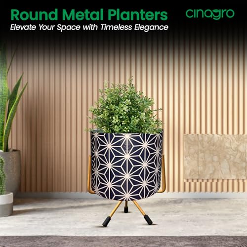 Image of CINAGRO Metal Flower Vase Planter Pot with Iron Stand, Pots for Plants, Plant Pots for Home Decoration, Succulent Pot, Indoor Planter Balcony Garden Decor (Size: 6X6 inch) Style: Regal Reflection