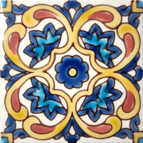 Casablanca Market MT006 Mediterranean Ceramic Marseille Decorative Tile, Blue/Yellow