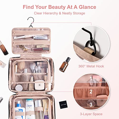 Everfun Hanging Travel Toiletry Bag For Women Large Makeup Cosmetic Organizer Bag With 4 Compartments Water-Resistant Bathroom Carry-On Dopp Kit For Full Size Travel Accessories #TOP1