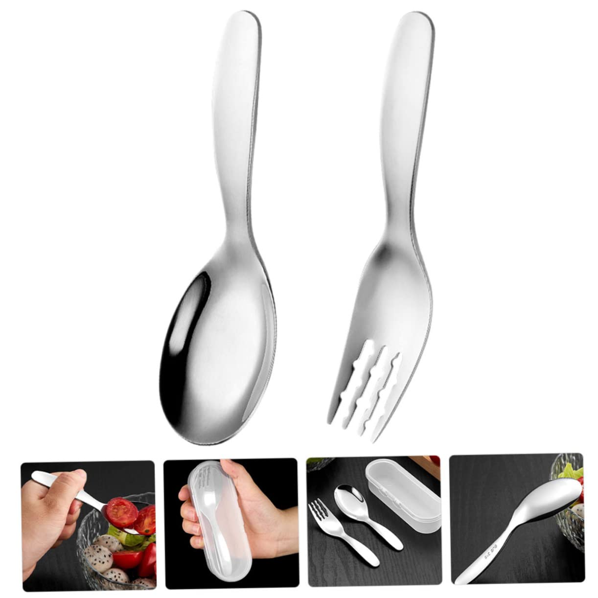 OUNONA 1 set Training Stainless Steel Eating Utensils for Smooth Edges for Safe Self Feeding Portable Storage Box Included