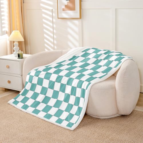 Image of Erosebridal Initial Letter D Fleece Blanket Throw 50 inchx60 inch Pink and White Checkered Sherpa Blanket Cute Monogram Plaid Fuzzy Plush Throw for Kids Girls Women,Kawaii Gingham Grids Decor for Bed Couch