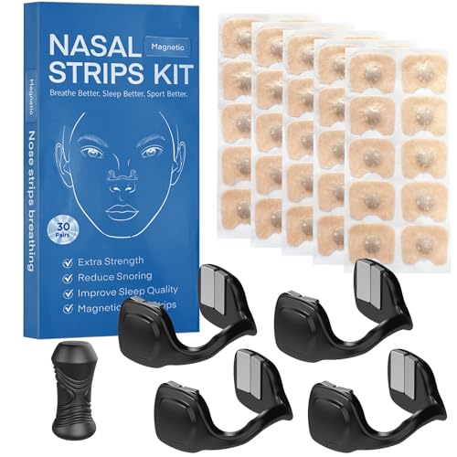 60 Bande Nasale Magnétique,Anti ronflement,Bande avec Aimant Puissant pour Respiration Efficace par le Nez,Aimant Nez Respiration Avec 4 Pinces Nasales...